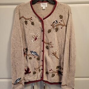 Christopher & Banks Hand Embroidered Birds Cardigan